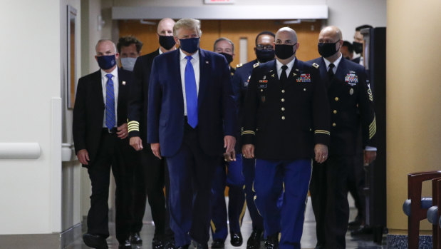 The US President wore the mask for the first time in public since the pandemic began. 