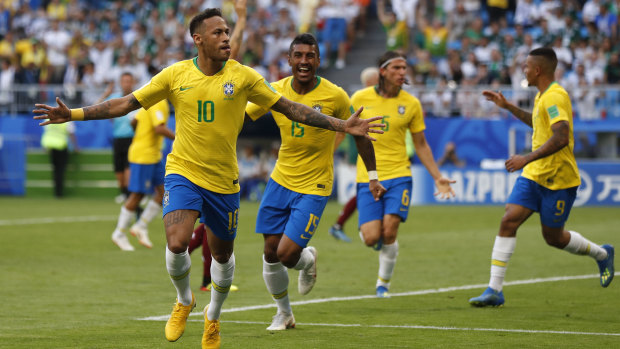 Main man: Neymar celebrates after scoring the opener.