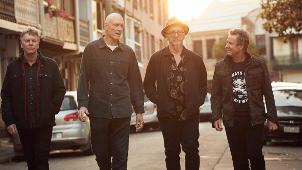 Midnight Oil. From left, Martin Rotsey, Peter Garrett, Jim Moginie and Rob Hirst. Bassist Bones Hillman was unable to travel for the image. 