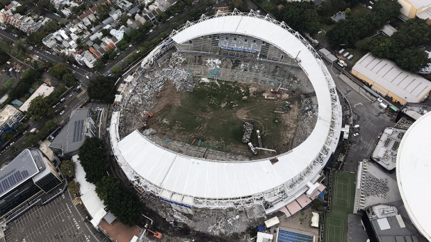 Election issue: Demolition work on Allianz Stadium last week.