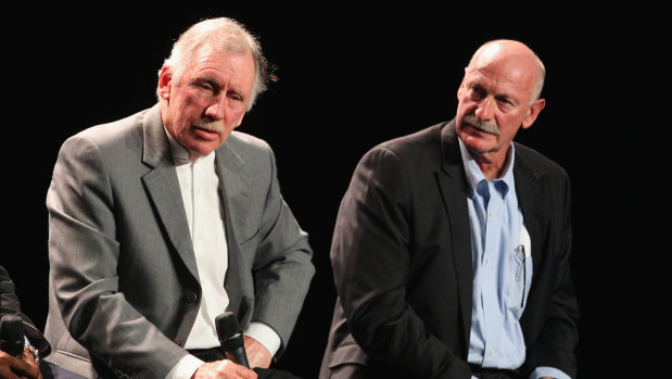 Dennis Lillee and former Australia captain Ian Chappell in 2013.