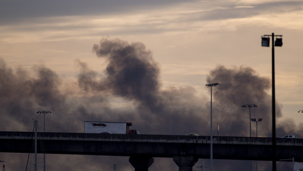 Smoke from the factory fire in West Footscray last August.
