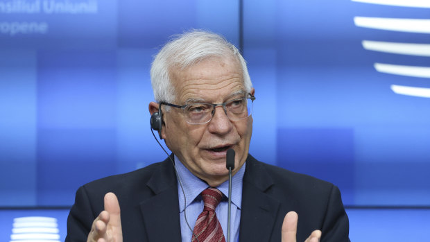 European Union foreign policy chief Josep Borrell speaks the EU announced sanctions for China. 