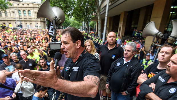 John Setka talks to thousands of union members at a 2015 rally.