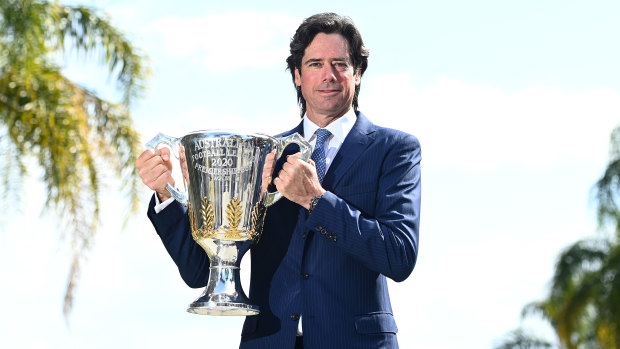AFL chief executive Gillon McLachlan  announces that the 2020 AFL grand final will be played at the Gabba.