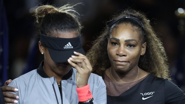 High emotion: Naomi Osaka and Serena Williams after the US Open final.
