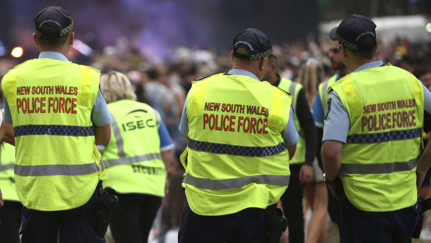 Police at the Field Day music festival in January 2020.