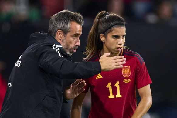 Spain coach Jorge Vilda, pictured instructing Alba Redondo, has been sacked.