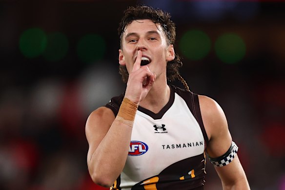 Connor Macdonald celebrates a goal.