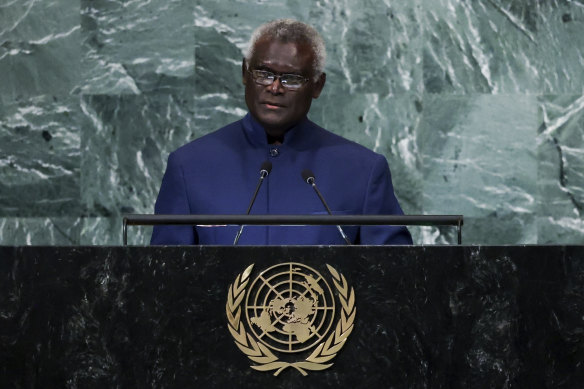 Prime Minister of the Solomon Islands Manasseh Sogavare addresses United Nations General Assembly.