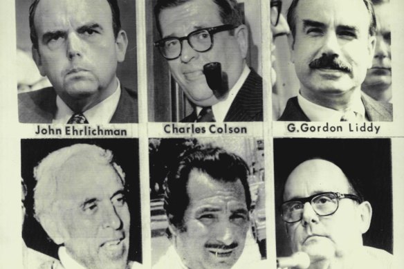Six Watergate figures (from top left) John D. Ehrlichman, Charles W. Colson, G. Gordon Liddy and three Cuban-Americans - Eugenio Martinez, Felipe Dediego, Bernard L. Barker. 