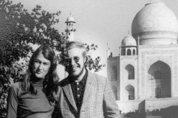 Katerina Clark with her husband, Michael Holquist, in front of the Taj Mahal in Agra, Uttar Pradesh, India, in 1978.