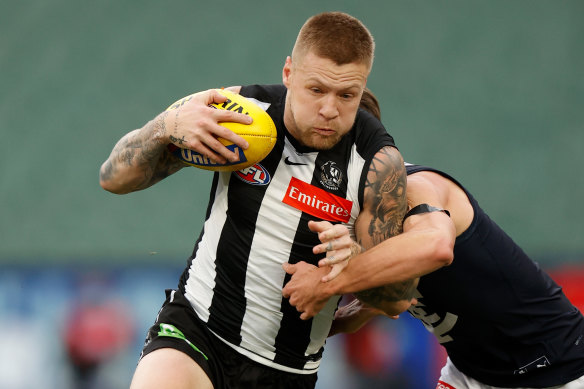 Jordan De Goey in action for Collingwood in July.