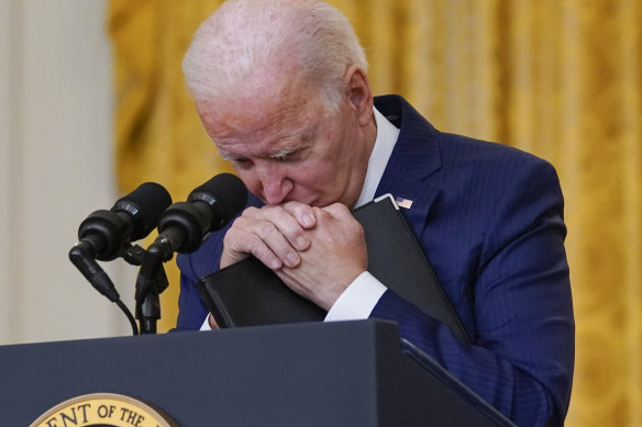 US President Joe Biden pauses as he listens to a question about the bombings at the Kabul airport that killed more than a dozen American soldiers.