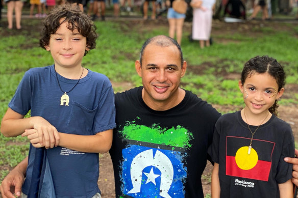 Thomas Mayor, a unionist and advocate for the Uluru Statement from the Heart, with his children.