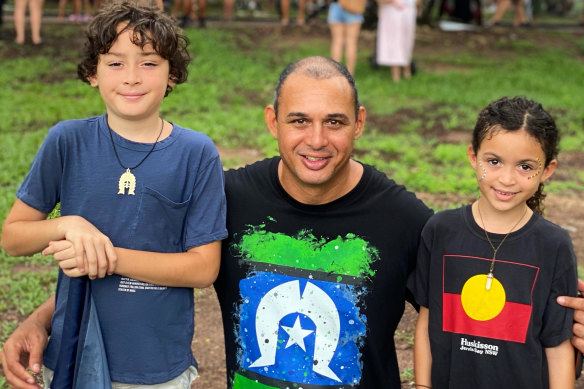 Indigenous leader Thomas Mayor, an advocate for the Uluru Statement from the Heart, with his children.