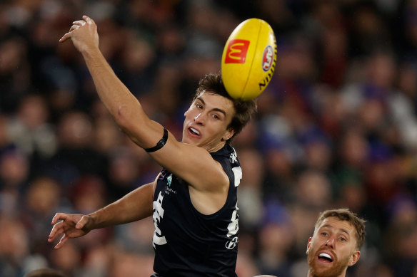 Caleb Marchbank was able to get a fingertip on the ball before it crossed the line against Melbourne.