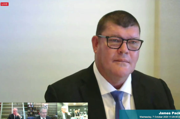 James Packer giving evidence to the NSW inquiry in October. 