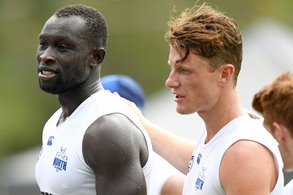 Majak Daw and Lachlan Hosie at Roos training.