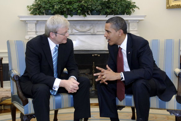Meeting of minds: Former prime minister Kevin Rudd with former US president Barack Obama at the White House in 2009.