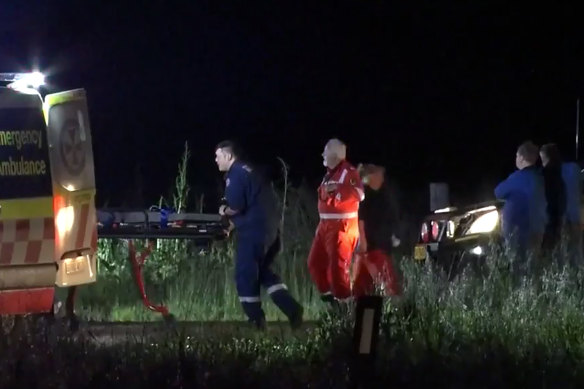 Emergency services personnel at the scene of the rescue near Tullamore.