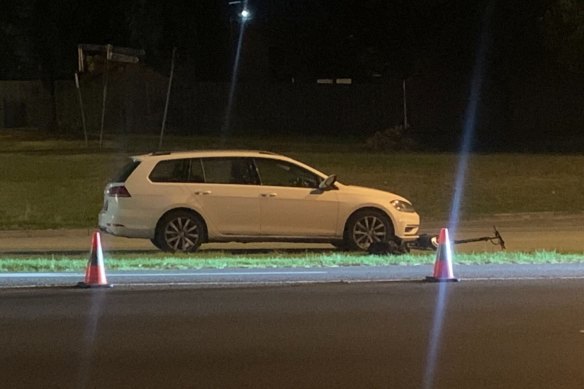 The white Volkswagen station wagon and scooter that collided in Narre Warren on Friday afternoon.