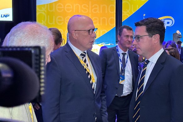 Peter Dutton with David Littleproud at the LNP state conference.