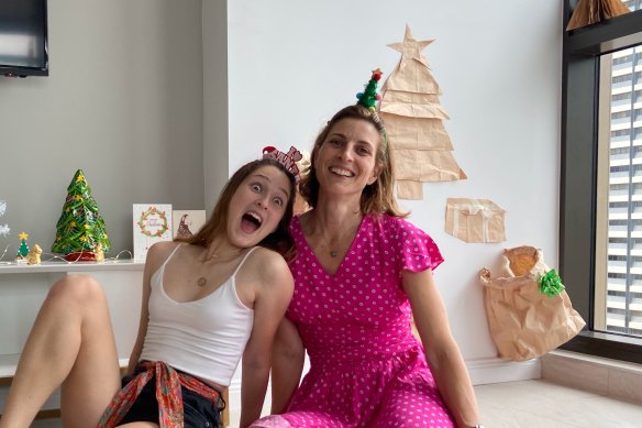 Christmas Day in hotel quarantine for Sandy Duffield, who is at the Meriton on Sussex Street in Sydney with her two teenage daughters. Pictured is daughter Luca, 16.