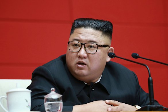 North Korean leader Kim Jong-un attends a ruling party meeting in Pyongyang.