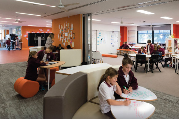 An example of the innovative learning environments being delivered by the Department of Education. Some have the ability to partition large rooms off into smaller classrooms, but others lack that ability, the teachers union says.