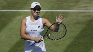 Ashleigh Barty celebrates after beating Belgium's Alison Van Uytvanck.