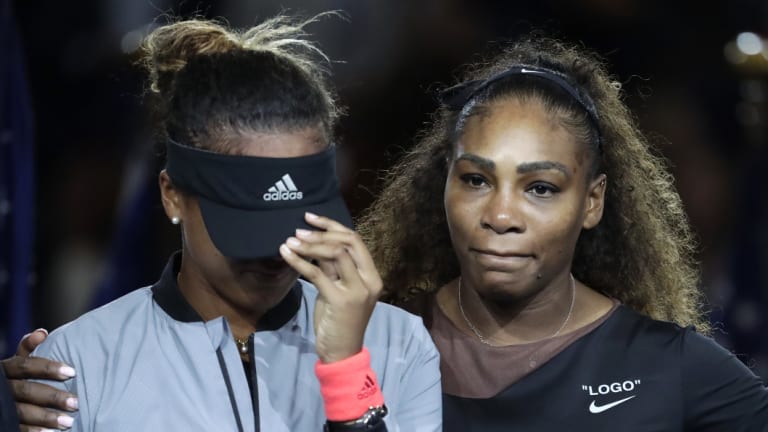 High emotion: Naomi Osaka and Serena Williams after the US Open final.