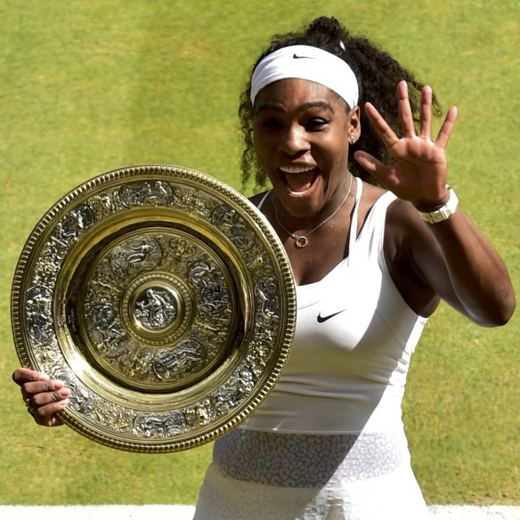 Serena Williams, for the sixth time, with the spoils at Wimbledon.  