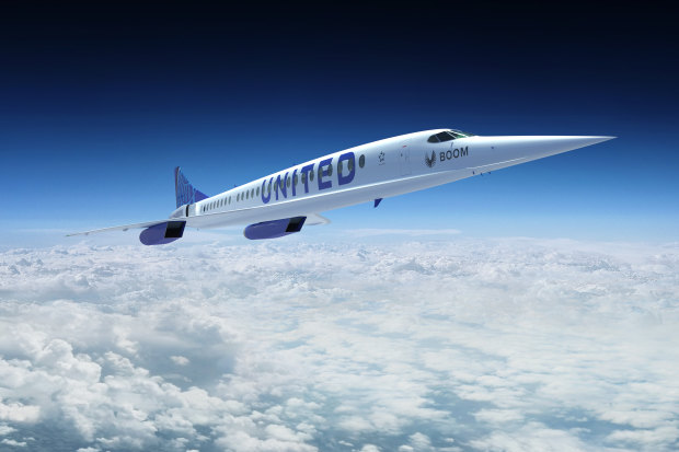 An artist’s rendition of Boom Supersonic’s Overture jet. United Airlines has shown interest.