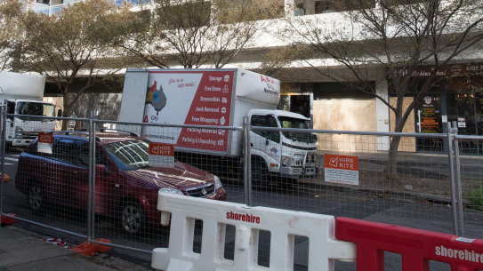 Moving vans outside Mascot Towers this week
