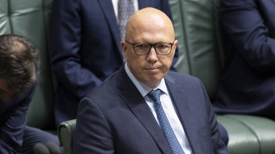 Opposition Leader Peter Dutton during Question Time at Parliament House in Canberra on Monday 25 March 2024. fedpol Photo: Alex Ellinghausen