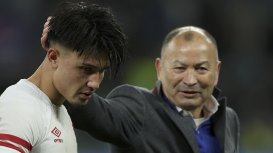 Eddie Jones and England’s Marcus Smith after the side’s 25-25 draw with New Zealand.