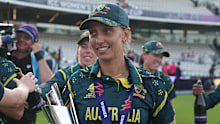 Ashleigh Gardner celebrates Australia’s 2026 T20 World Cup victory.