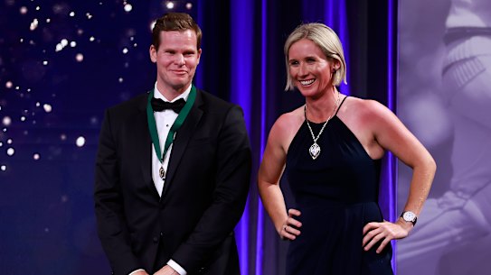 Steve Smith and Beth Mooney at the Australian Cricket Awards on Monday evening in Randwick.
