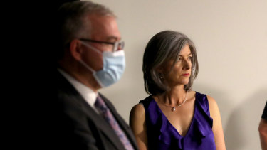 South Australian Health Minister Stephen Wade and South Australian Chief Public Health Officer Nicola Spurrier.