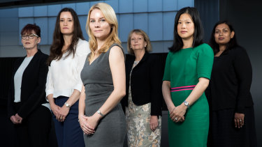 Medical student Sarah McLain, front, with surgeons and fellows of the Royal Australasian College of Surgeons, Dr Kerin Fielding,  Dr Michelle Locke, Dr Marianne Vonau, Dr Christine Lai, and Dr Pecky De Silva.