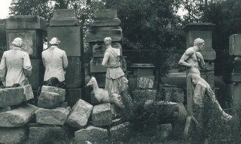 Statues in the Centennial Park storage area after being removed from public display.
