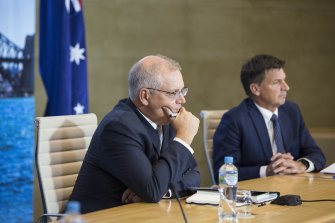 Scott Morrison and Energy Minister Angus Taylor in April.