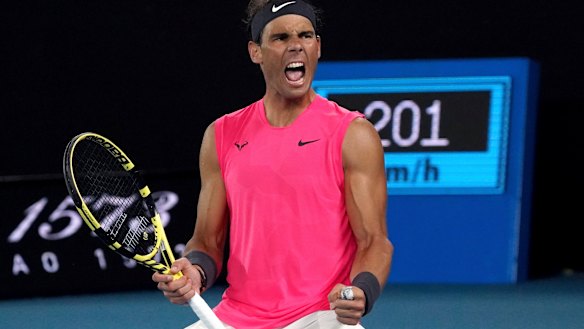 Spain's Rafael Nadal moves into the quarter finals after a see-sawing four-set match against Nick Kyrgios.