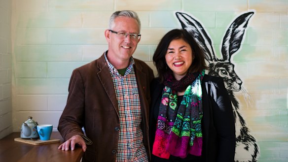 David Smith, with his wife Liesl Centenera, at the Kettle and Tin Cafe in Mawson. He will be sworn in as a Labor Senator for the ACT on Monday.