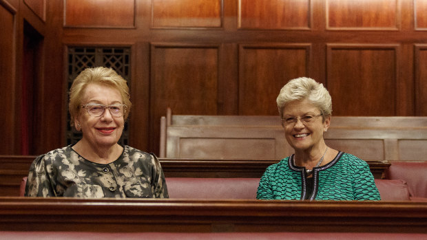 Former MPs Margaret Reid and Sue Knowles in the Senate at Old Parliament House.