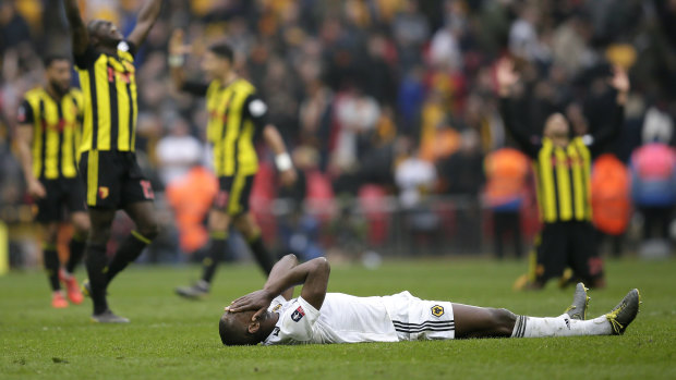 Despair for Wolverhampton's Willy Boly after the final whistle. 