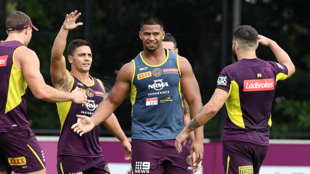 Pleasure and Payne: Payne Haas trains with the Broncos on Wednesday.