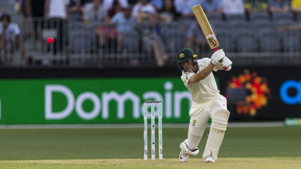 Marnus Labuschagne in action in the first Test against New Zealand at Perth’s Optus Stadium back in 2019.