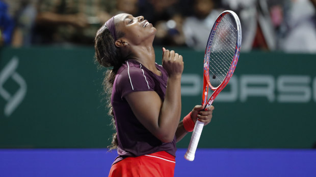 Relief: Sloane Stephens rallied from a big hole to reach the final in Singapore.